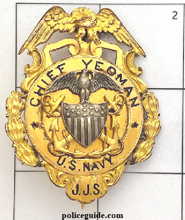 10k gold Chief Yeoman badge J. J. S. worn by John J. Skelling Brooklyn, N. Y. 