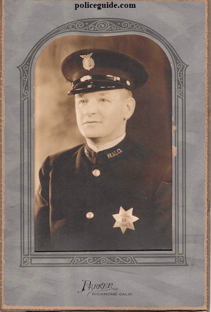 Richmond, CA Police Officer wearing star No. 14.  Photo by Parker Richmond, CALIF.