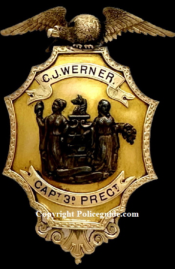 14k gold Jersey City Police Captain 3rd Prect. presentation shield to C. J. Werner.