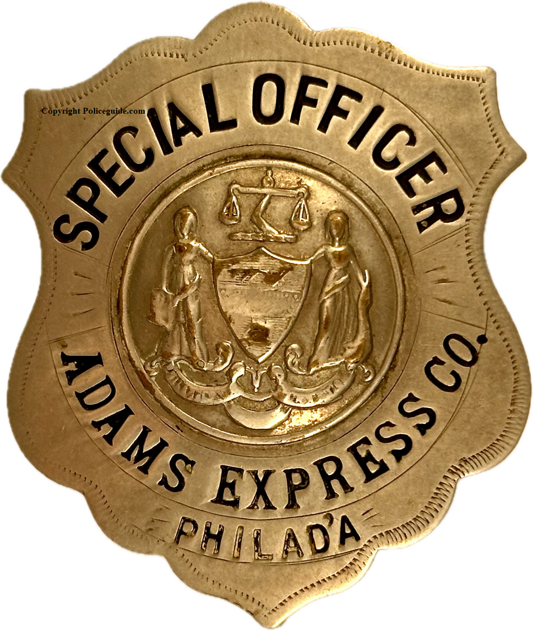 Adams Express Co. Special Officer Philad’a badge.  Made by Wm Davis & Son Philadelphia.  #35 stamped on the reverse.  