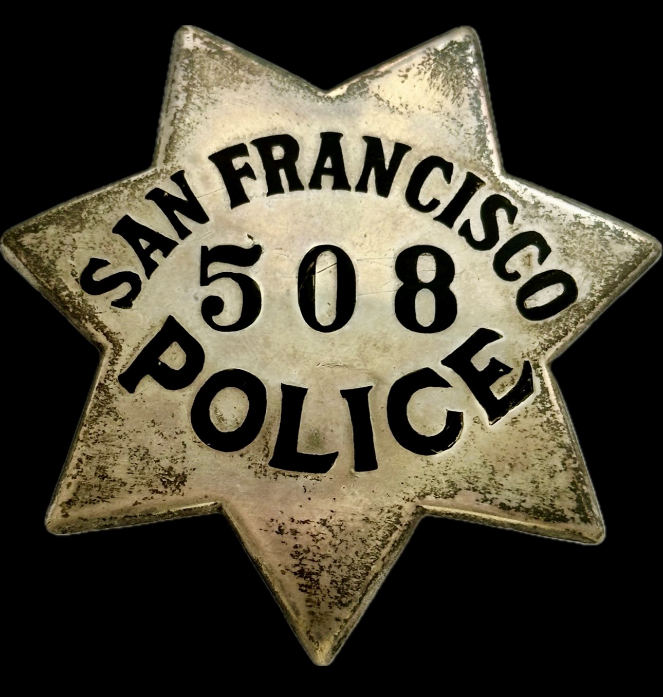 San Francisco Police Star #5084, made by The Albert S. Samuels Co. Jewelers S. F.  and dated.  Issued to Walter S. Ames who was appointed August 5, 1929.