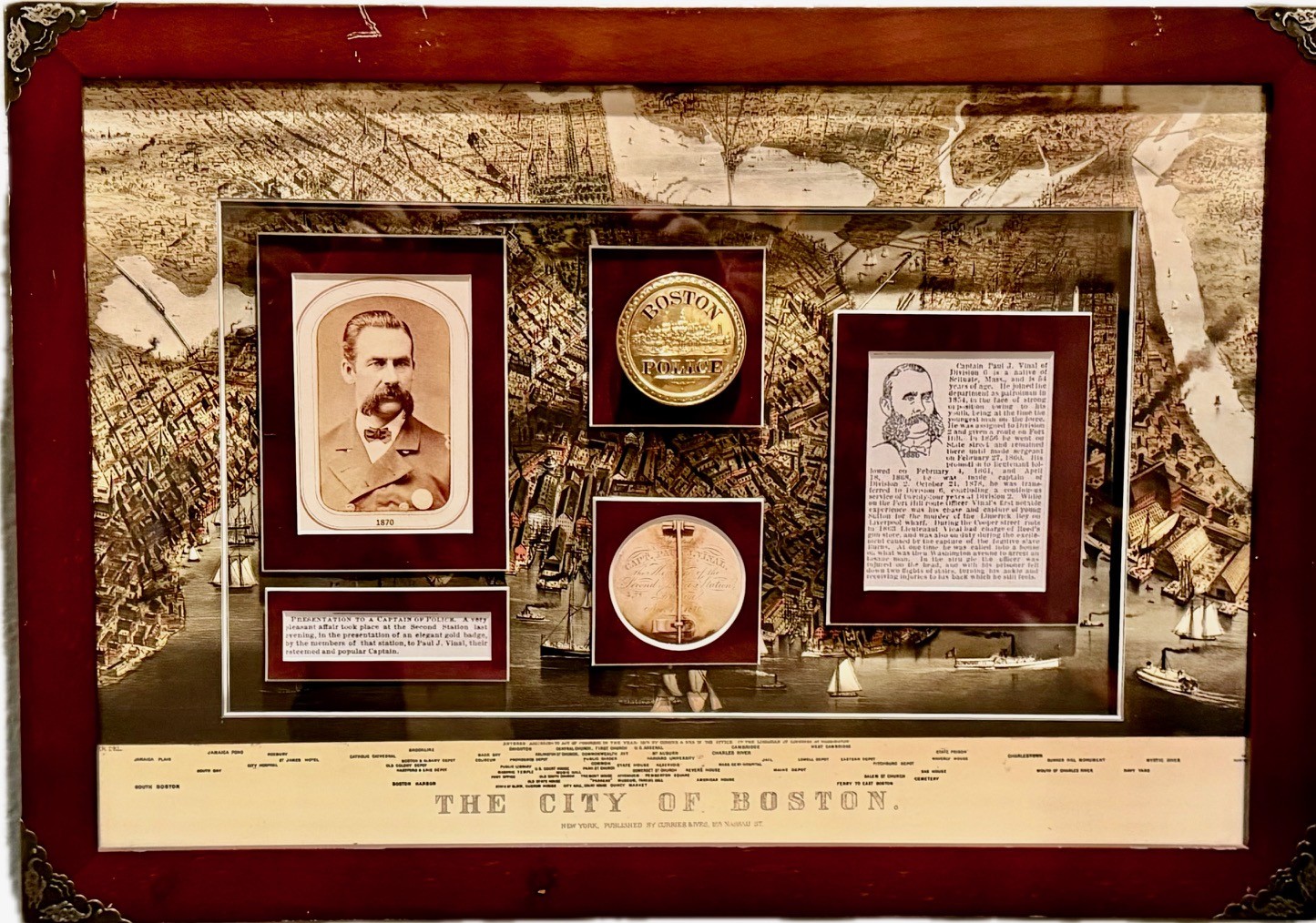 Boston Police Display of Captain Paul J. Vinal presentation badge, November 15, 1870.
