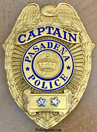 Pasadena Police Captain badge.  Made by Everard & Co. Pasadena CAL  LARS Co.  Circa 1910.