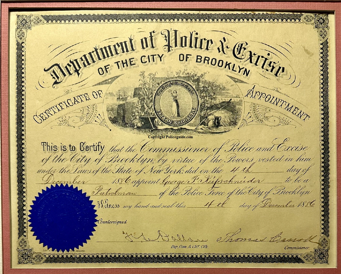 Brooklyn Police Appt. George F. Reifschneider Dec. 4, 1886