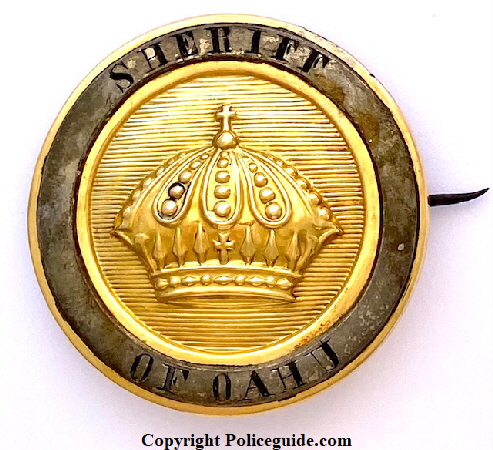Oahu Sheriff Crown badge made of 14k and 18k gold, circa 1860.