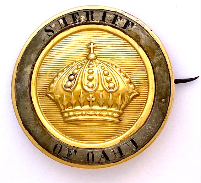 Oahu Sheriff Crown badge made of 14k and 18k gold, circa 1860.