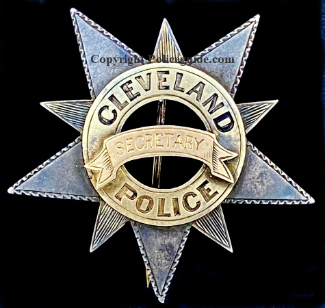 Circa 1878 Cleveland Police Secretary badge made in 14k gold and sterling.