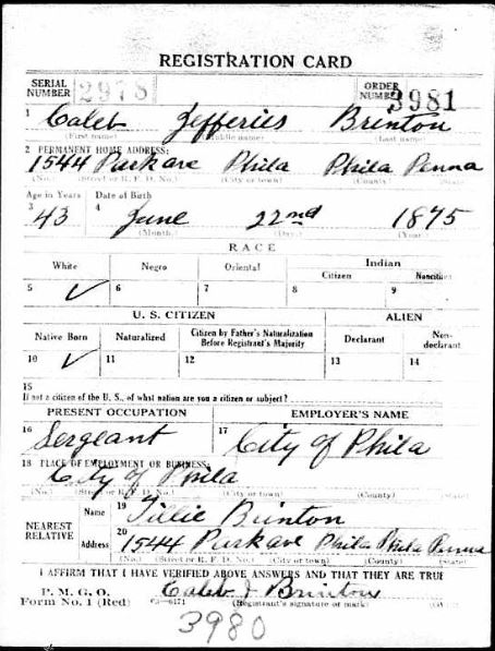 1918 Draft Form