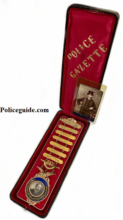 This Police Gazette Medal stands 10 tall and is 14k gold.