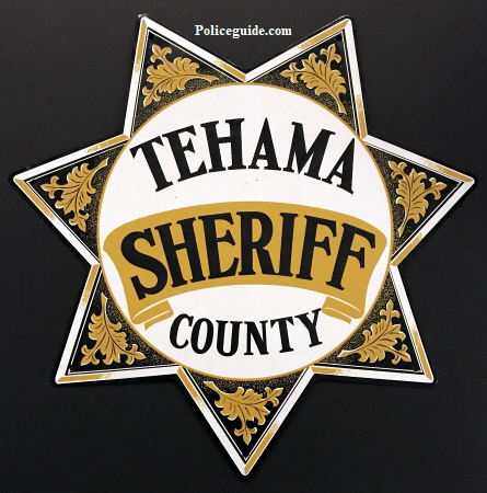 Tehama County Sheriff  Porcelain sign, 15 1/4" tall.