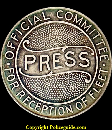 Press Official Committee for Reception of Fleet badge, hallmarked Shreve Co.