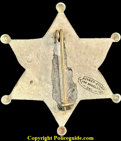Sante Fe Railroad Police star No. 42.  Hallmarked L.A. Rubber Stamp Co. Los Angeles, CAL