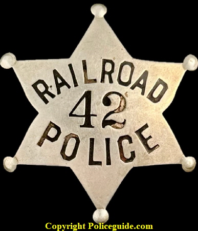 Sante Fe Railroad Police star No. 42.  Hallmarked L.A. Rubber Stamp Co. Los Angeles, CAL