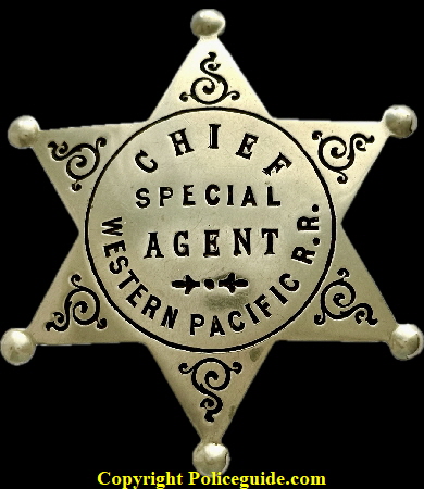 Western Pacific R.R. Chief Special Agent badge.Made by Moise-K S.F.  SKU4402