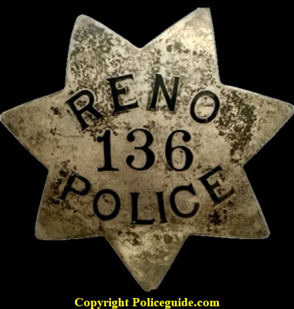 Reno Police star No. 136, hallmarked Ed Jones Co. Oakland, CAL, made of sterling silver.