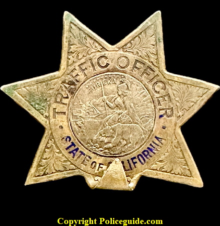 Traffic Officer State of California No. 82 star made by Irvine & Jachens 1027 Market St. S.F.