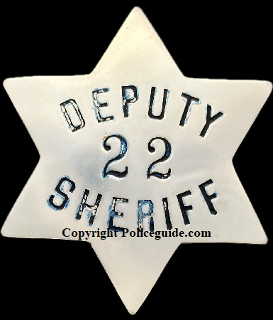 San Francisco Deputy Sheriff badge #22, hallmarked J. C. Irvine 339 Kearney St. S. F. Hallmark circa 1886.