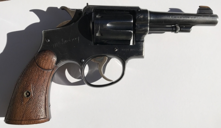 Lawrence McInerney's Smith & Wesson .38 Military & Police Model of 1905 Fourth Change which occured in 1915 and was produced until 1942.  It was shipped from the factory on February 23, 1925 with a 4" barrel, blue finish, and checkered walnut square butt grips.