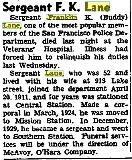 San Francisco Chronicle April 30, 1940 Obit