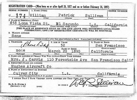 WWII Draft Wm P. Sullivan WWII Draft Wm P. Sullivan