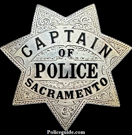 Engraved Sacramento  Police Captain badge, sterling silver .  Circa 1943.