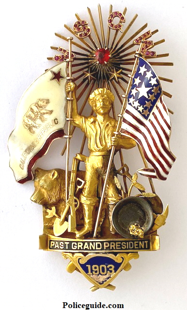 Native Sons of the Golden West gold presentation piece, Presented to San Francisco District Attorney Lewis F. Byington 1903.