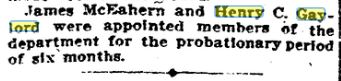 SFPD Ret A154 Gaylord Appointed SF Chron April 24 1908 pg9