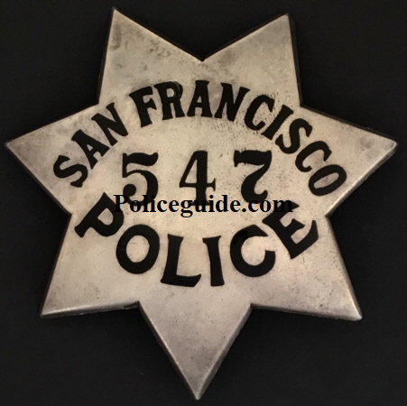 San Francisco Police badge #547 made of sterling by San Francisco’s Samuel’s Jewelers.
