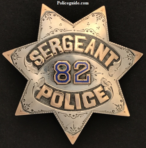 San Francisco Sergeant #82 made of sterling silver with 14k gold letters and inlay on each point. San Francisco Sergeant #82 made of sterling silver with 14k gold letters and inlay on each point.