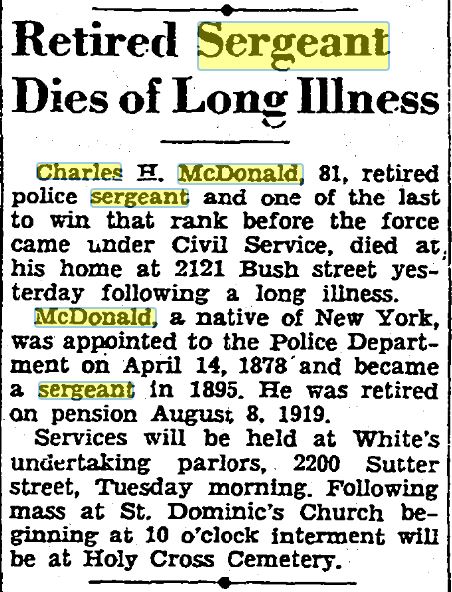 San Francisco Chronicle June 11, 1933 obit