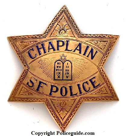 Chaplain S. F. Police with the star of David atop the 10 commandments.  10k jeweler made.