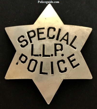 S.F.P.D. Special Police badge #L.L.P. Made by Irvine & Jachens 1027 Market St. San Francisco.