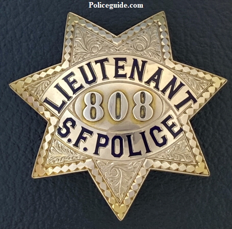 San Francisco Police Lieutenant star #808, issued to Danield J. OBrien on 9-12-16, hallmarked Irvine & Jachens S.F. 14k