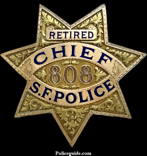14k gold Retired Chief of Police badge #808, presented to Daniel J. OBrien from his son.  Made by Irvine & Jachens S. F.