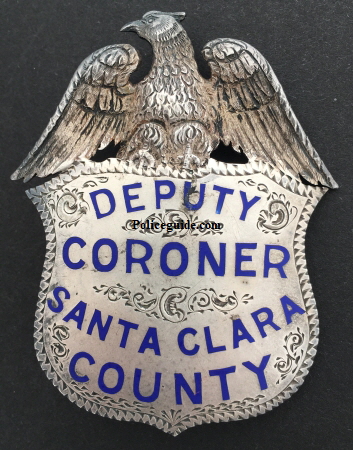 Santa Clara County Deputy Coroner badge, sterling silver, hand engraved, 