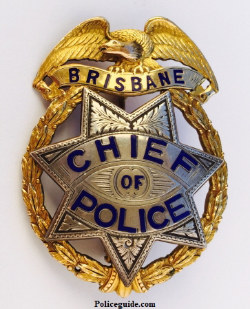 Brisbane Chief of Police sterling and gold front.  Hallmarked Irvine & Jachens.