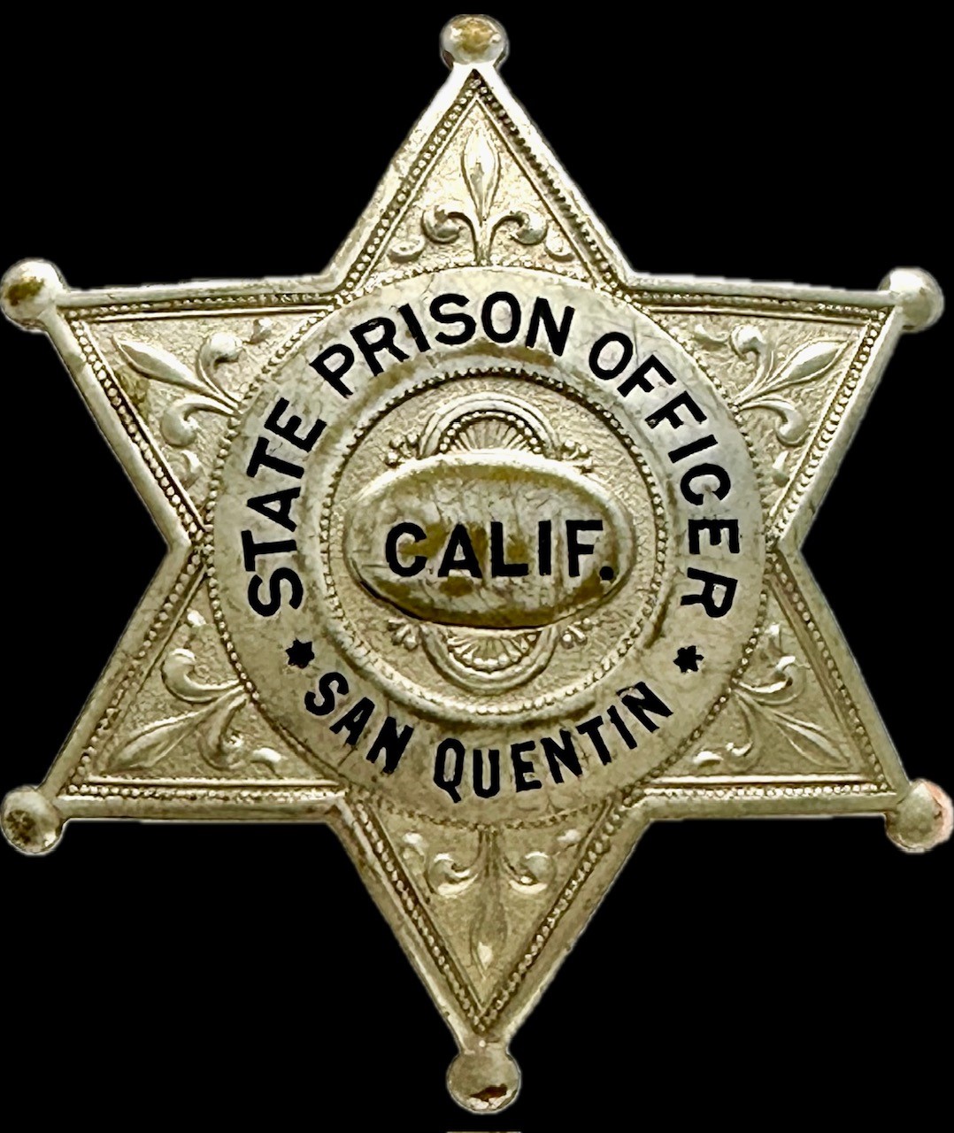 San Quentin State Prison Officer badge 38, made by Reininger San Francisco..  Circa 1916.