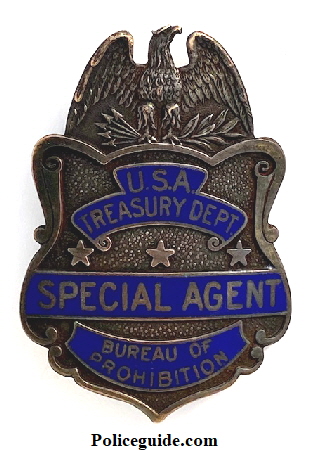U.S.A. Treasury Dept. Special Agent Bureau of Prohibition.  Hallmarked N. C. Walter & Sons N. Y.  Circa 1927 to 1950.