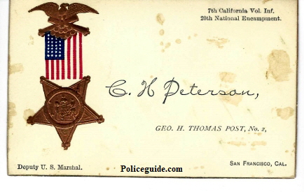 C. H. Peterson was a deputy U. S. Marshal in San Francisco that attended the 20th Grand Army of the Republic encampment.  He was a member of the 7th California Vol. Infantry.